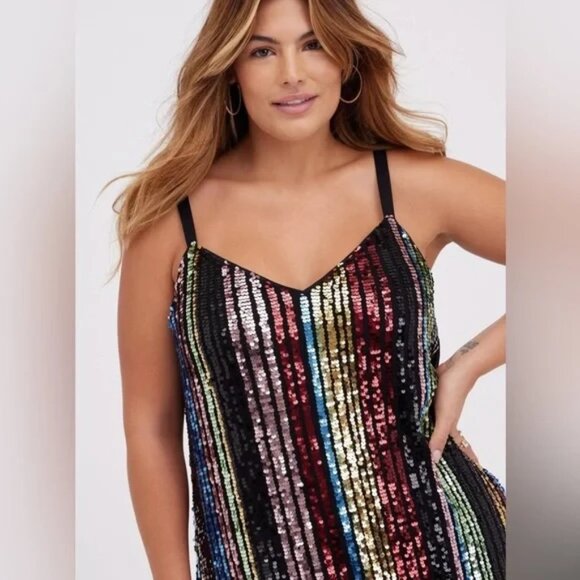 Torrid Rainbow Striped Sequin Dress - Picture 1 of 4